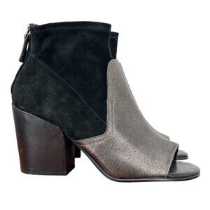 Naked Feet Bootie Beta Heeled Womens 8 Black Bronze Leather Open Toe Boots Suede